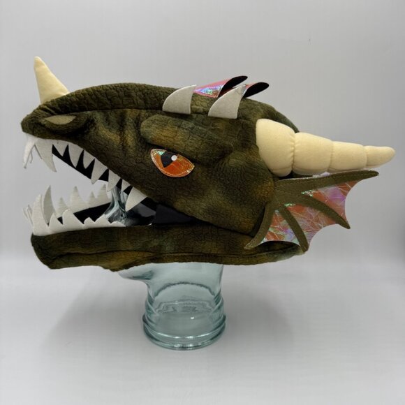 Elope Green Dragon Plush Hat with Size Adjust Horns Teeth Wing Scales OS Dressup - Picture 2 of 11